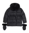 Yves Salomon Enfant Fur-trim Down Puffer Jacket With Mittens In Black