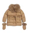 Yves Salomon Enfant Fur-trim Down Puffer Jacket With Mittens In Brown