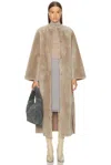 Yves Salomon Extra Long Draped Shearling Reversible Coat In Neutral