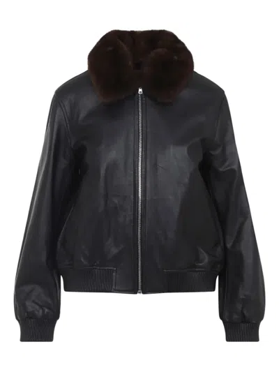 Yves Salomon Down Jacket With Fur Collar And Ribbed Cuffs In Animal Print