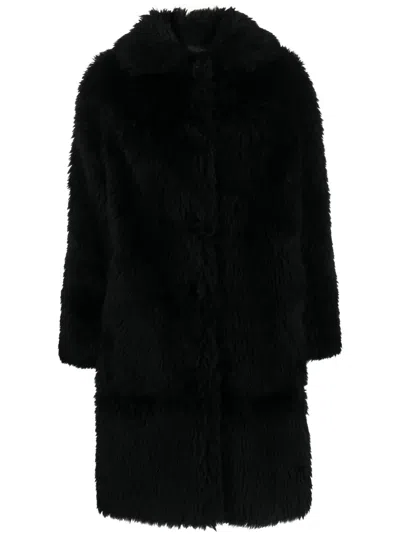 Yves Salomon Faux-fur Wool-blend Coat In Black