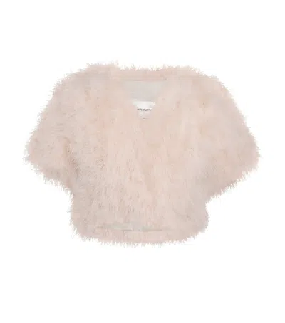 Yves Salomon Feather Cropped Cape In Pink