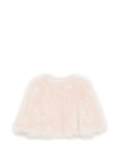 Yves Salomon Feather Cropped Coat In Pink