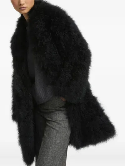 Yves Salomon Feather-detailing Coat In Black