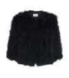 Yves Salomon Cropped Feathered Satin Jacket In Black