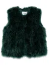 Yves Salomon Feather Silk Coat In Green