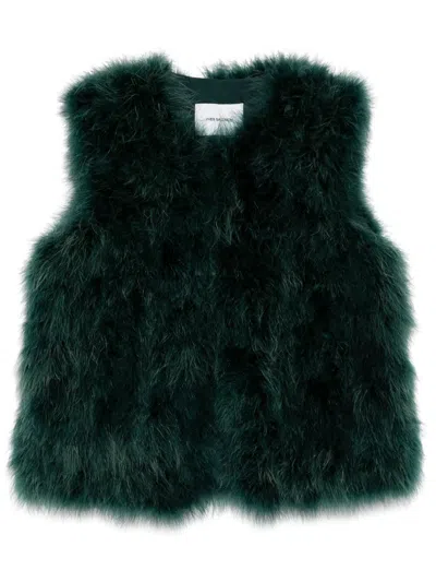 Yves Salomon Feather Silk Coat In Green