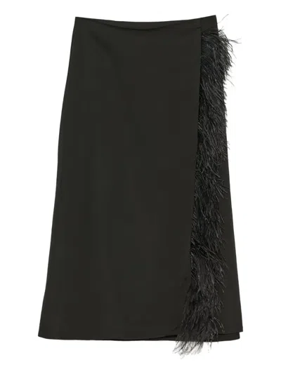 Yves Salomon Feather-trimmed Satin Skirt In Black