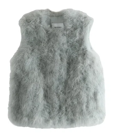Yves Salomon Feather-texture Sleeveless Top In Gray