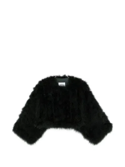 Yves Salomon Feather-trim Cropped Jacket In Black