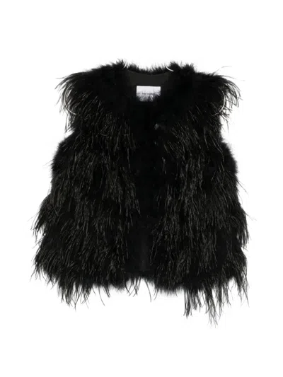 Yves Salomon Feather-trim Gilet In Black