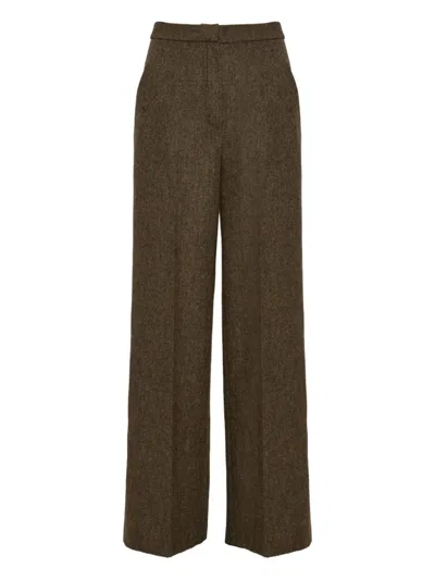 Yves Salomon Flannel Tailored Trousers In Brown