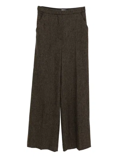 Yves Salomon Flannel Tailored Trousers In Brown
