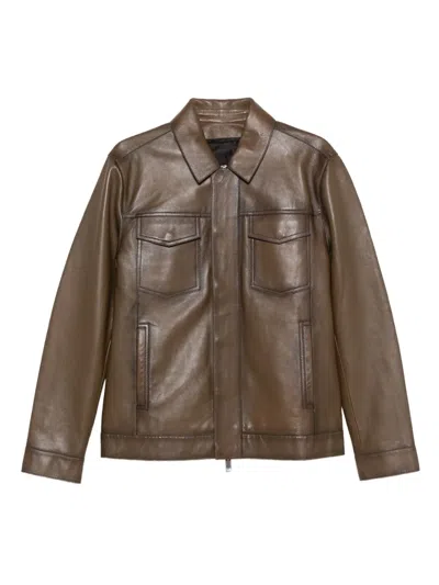 Yves Salomon Flap-pocket Leather Jacket In Brown