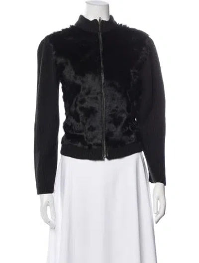 Pre-owned Yves Salomon Floral Print Faux Fur Jacket In Black