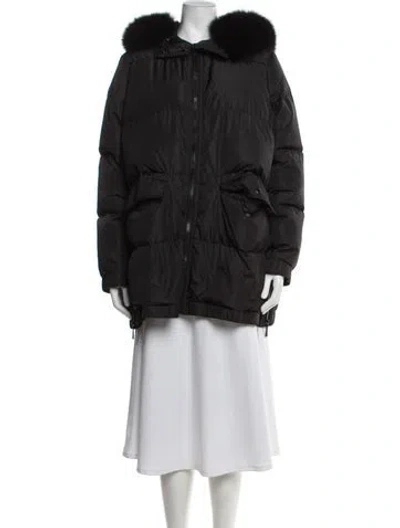 Pre-owned Yves Salomon Fox Down Coat In Black