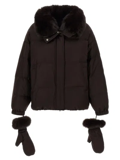 Yves Salomon Fox Fur Collar Down Jacket In Brown