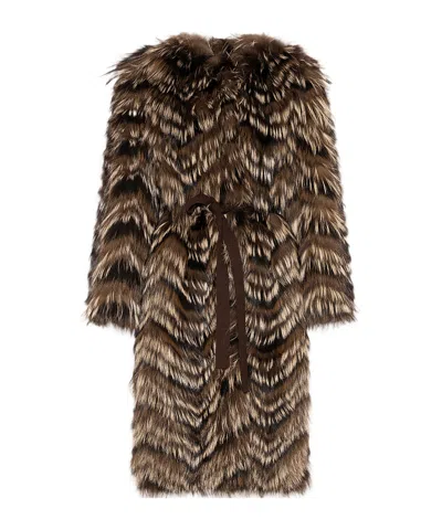Yves Salomon Fox Fur Knit Coat In Multi