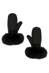 Yves Salomon Fox Fur Trim Mittens In Black