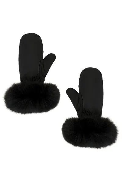 Yves Salomon Fox Fur Trim Mittens In Black