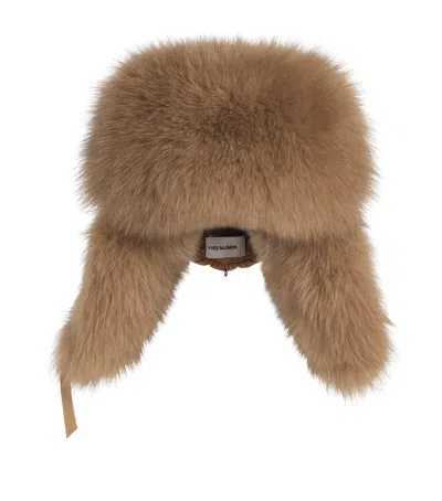Yves Salomon Fox Fur-virgin Wool Chapka Hat In Sand