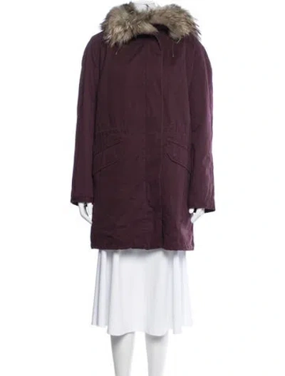 Pre-owned Yves Salomon Fox Parka In Burgundy