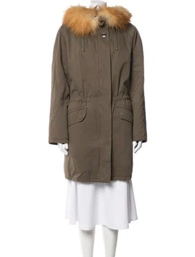 Pre-owned Yves Salomon Fox Parka In Green