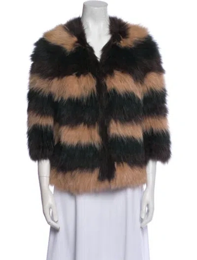Pre-owned Yves Salomon Fox Striped Fur Jacket In Blue