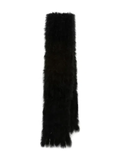 Yves Salomon Fringed Feather Scarf In Black