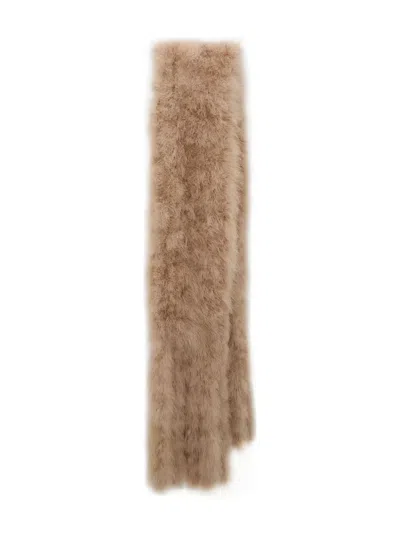 Yves Salomon Fringed Feather Scarf In Brown