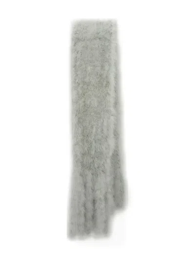 Yves Salomon Fringed Feather Scarf In Gray