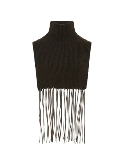 Yves Salomon Fringe-trimmed Ribbed-knit Bib In Brown