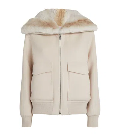 Yves Salomon Fur-collar Bomber Jacket In White