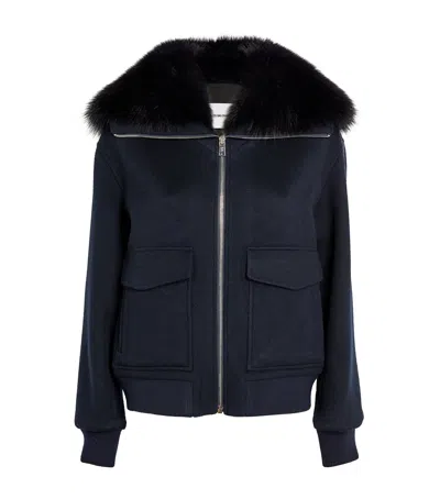 Yves Salomon Fur-collar Bomber Jacket In Blue