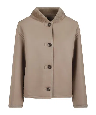 Yves Salomon Fur-collar Buttoned Coat In Neutral