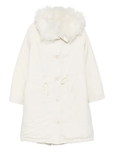 Yves Salomon Fur-collar Buttoned Jacket In White