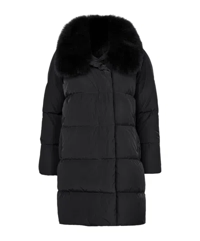 Yves Salomon Fur Collar Down Jacket In Black