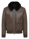 Yves Salomon Lamb Leather Jacket With Black Fur Collar And Flap Pockets In Brown