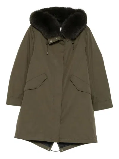 Yves Salomon Fur Hood Long Parka Clothing In Green