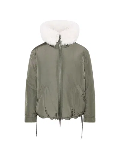 Yves Salomon Fur-hooded Jacket In Green