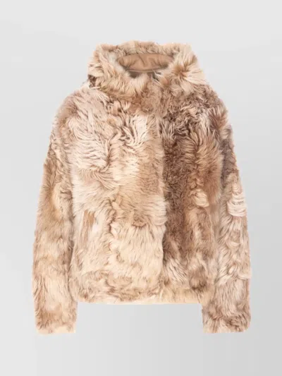 YVES SALOMON FUR HOODED JACKET WITH SOFT FAUX TEXTURE