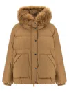 Yves Salomon Fur Insert Down Jacket Puffer Jackets Beige In Brown