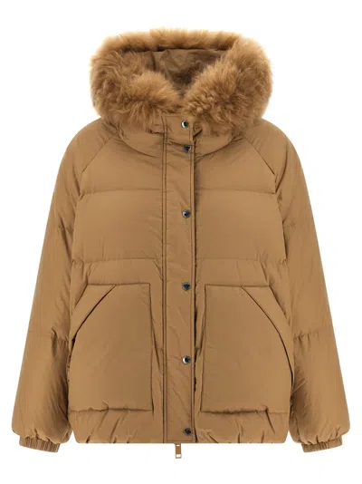 Yves Salomon Fur Insert Down Jacket Puffer Jackets Beige In Gold