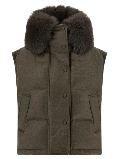 Yves Salomon Fur Insert Vest Gilet Brown
