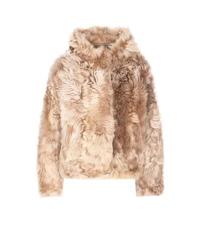 Yves Salomon Fur Hooded Jacket With Soft Faux Texture In Nude