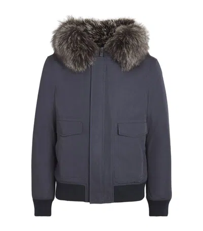 Yves Salomon Fur-trim Bomber Jacket In Navy