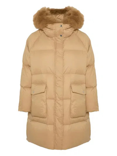 Yves Salomon Fur-trim Coat In Brown