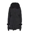 Yves Salomon Fur-trim Down Coat With Mittens In Black