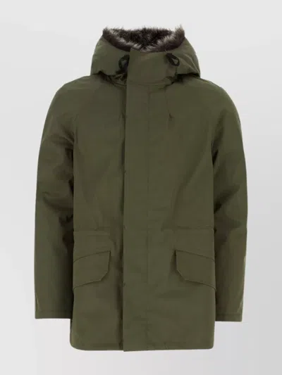 Yves Salomon Fur Trim Hooded Long Length Coat In Huntergrelustmarmo