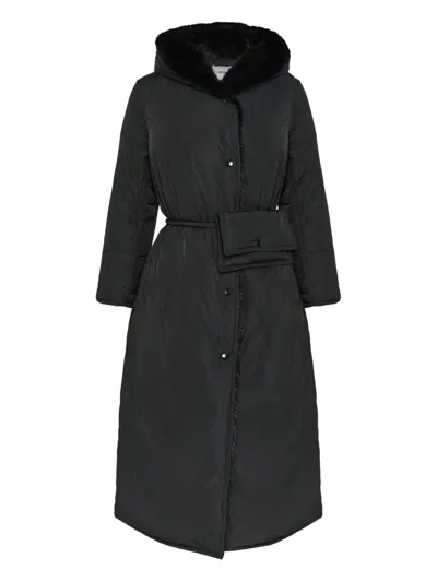 Yves Salomon Fur-trimmed Belted Coat In Black